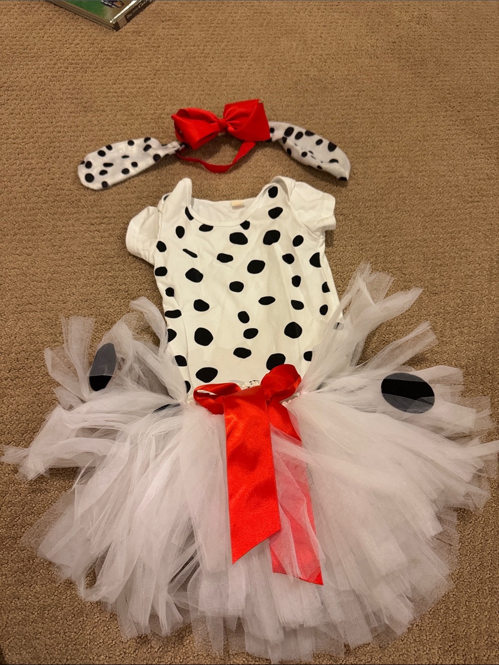 White and Black Dalmatian Tutu Costume with Red Bow - Kids Costume 6months